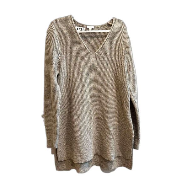 Pure Jill Women Marble Beige Sweater L Oversize Knit V Neck Pullover Long Sleeve - Picture 1 of 7